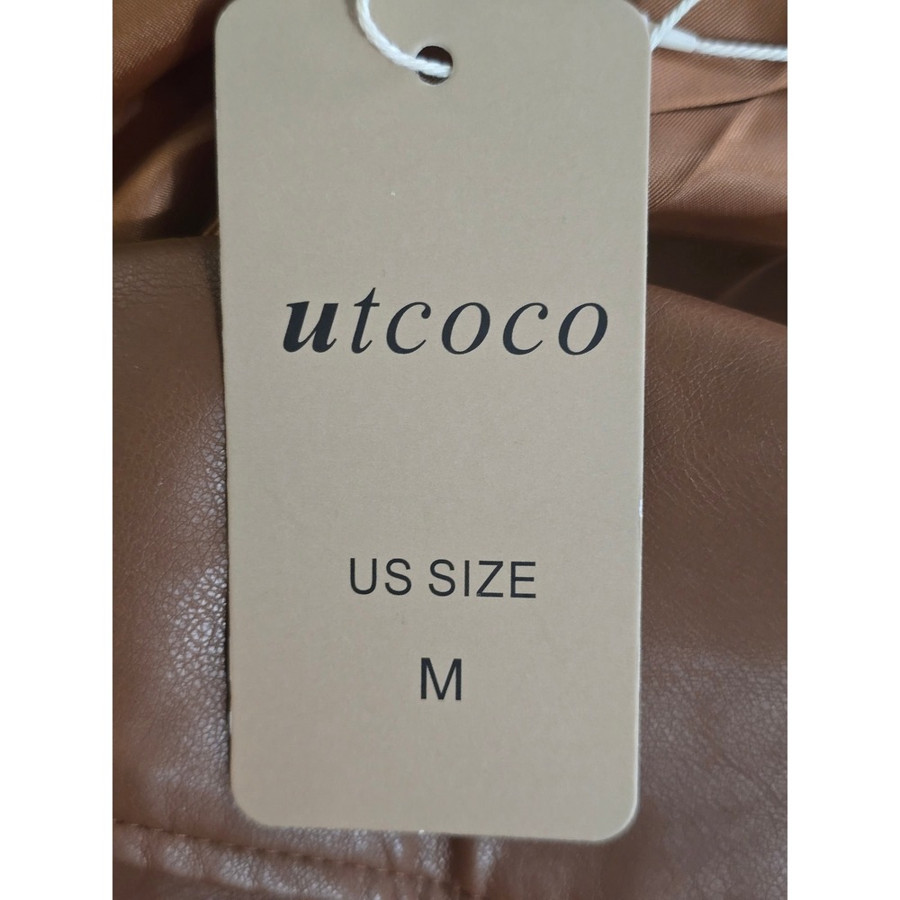 Utcoco Faux Leather Trench Coat Brown Belted Jacket Size M NEW - Picture 15 of 16